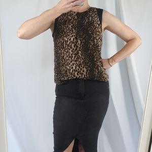 Zara cap sleeve crew neck leopard print blouse